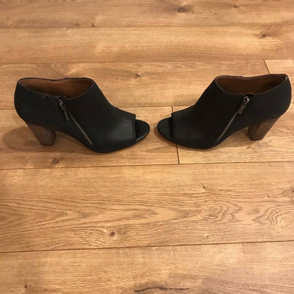 Lucky Brand peep toe booties with wooden heel